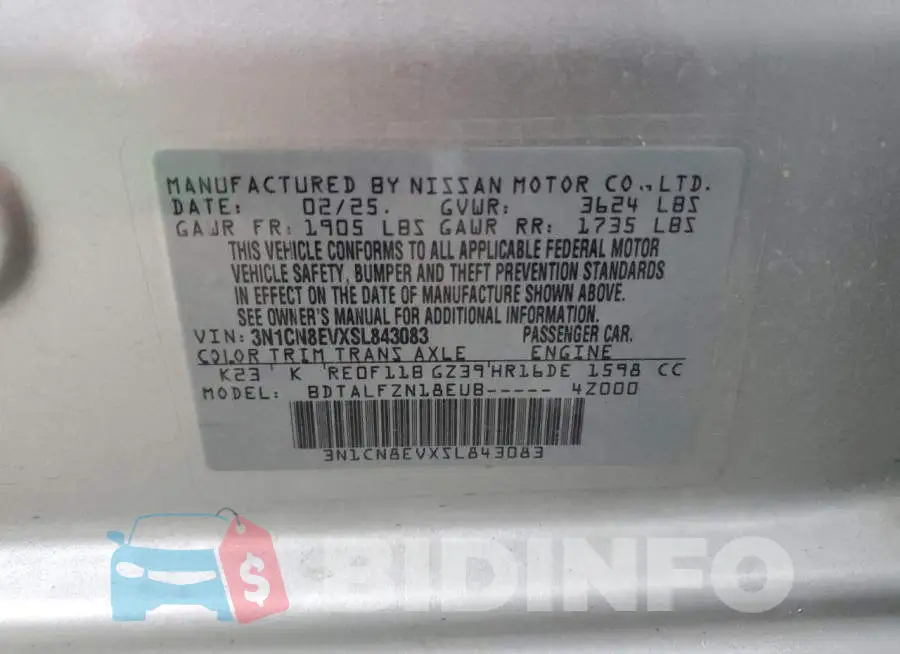 3N1CN8EVXSL843083 Photo# 12