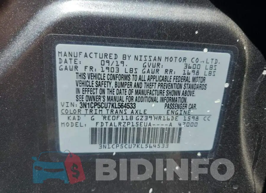 3N1CP5CU7KL564533 Photo# 14
