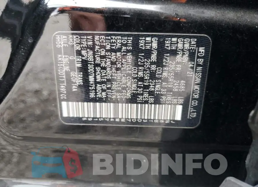 JN8BT3DD7MW475196 Photo# 12