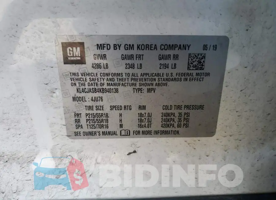 KL4CJASB4KB940138 Photo# 12