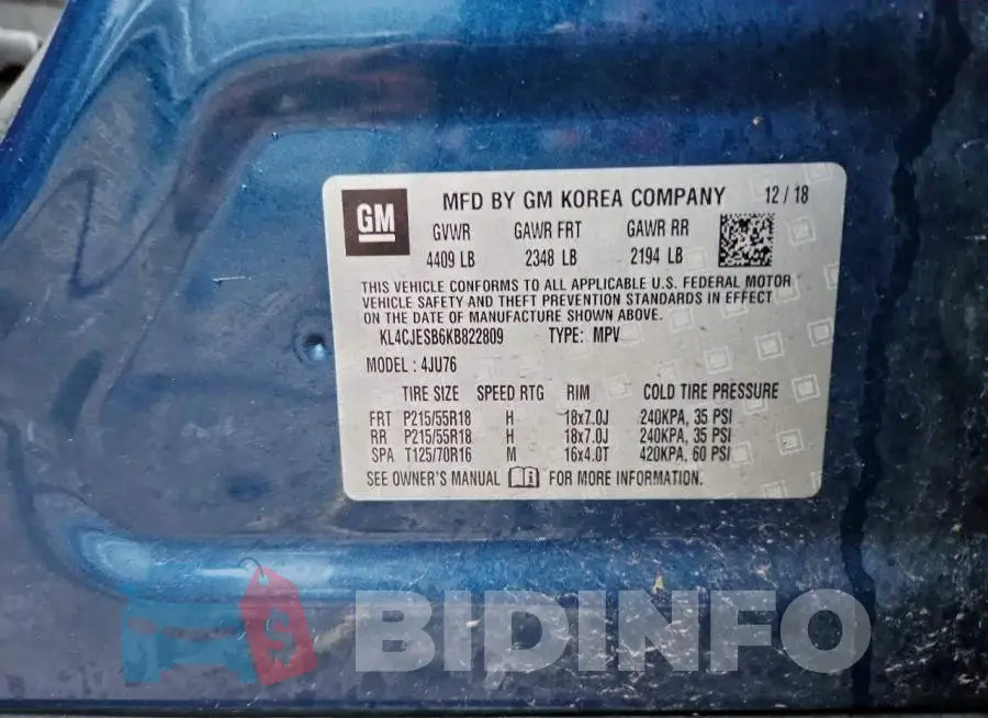 KL4CJESB6KB822809 Photo# 14