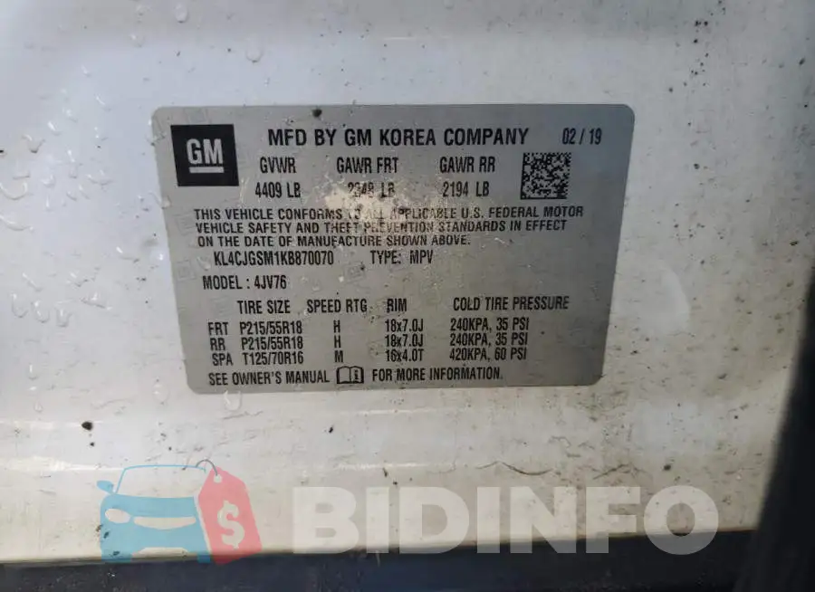KL4CJGSM1KB870070 Photo# 14