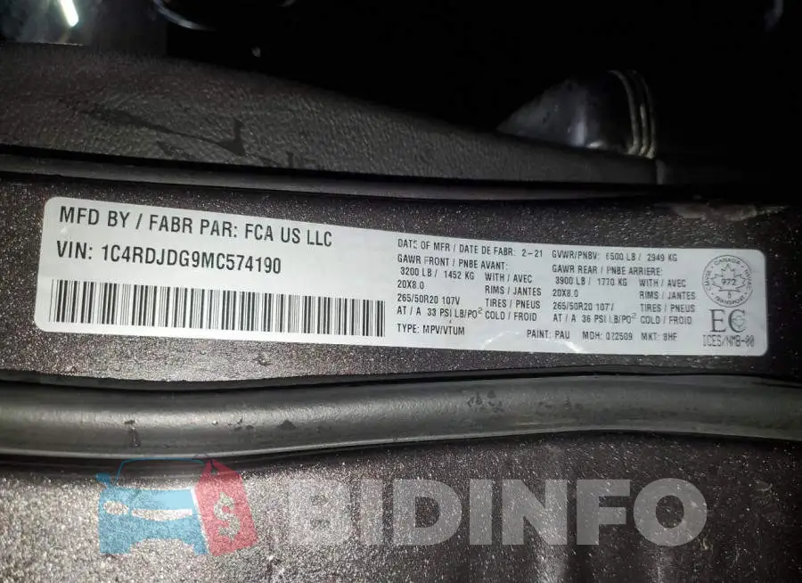 1C4RDJDG9MC574190 Photo# 14