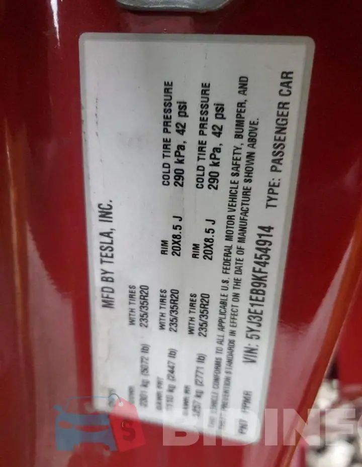 5YJ3E1EB9KF454914 Photo# 13