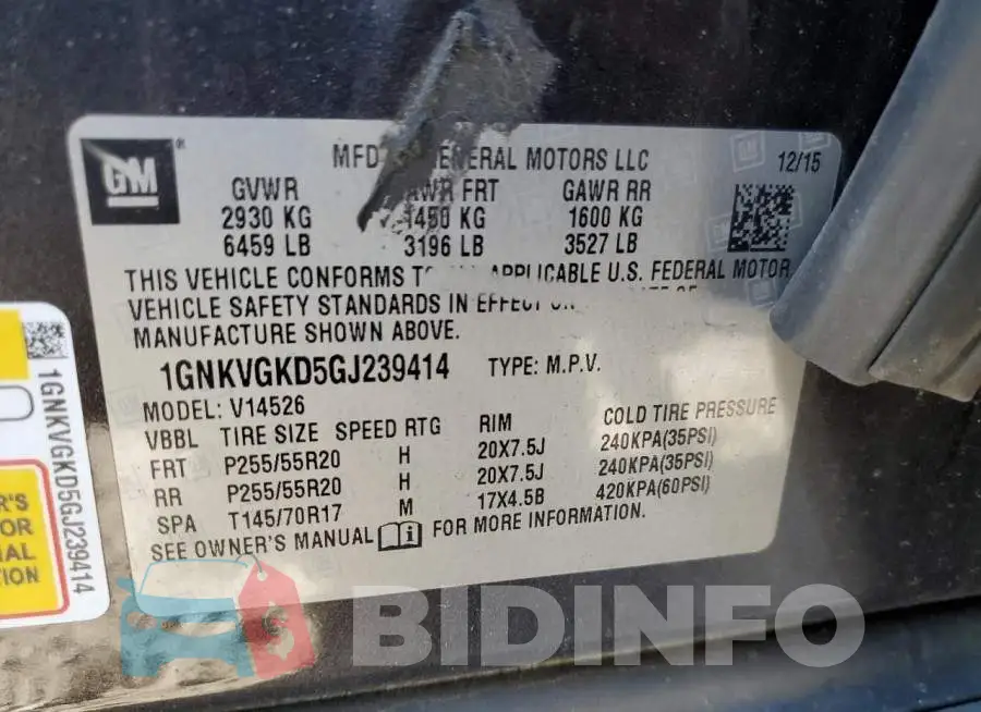 1GNKVGKD5GJ239414 Photo# 13