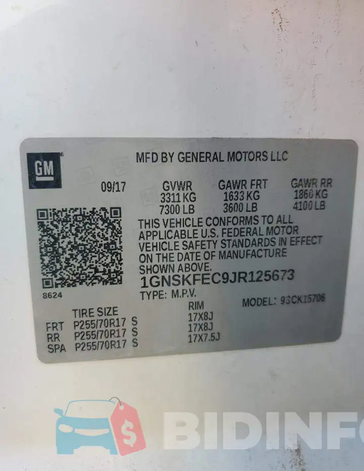 1GNSKFEC9JR125673 Photo# 12