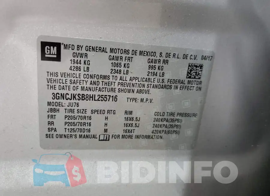 3GNCJKSB8HL255716 Photo# 12