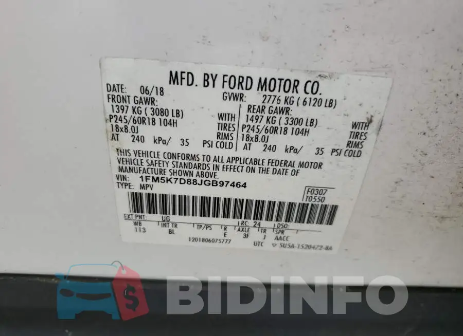 1FM5K7D88JGB97464 Photo# 13