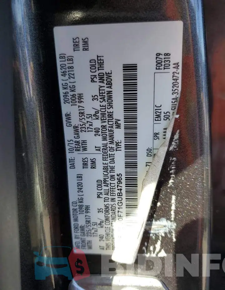1FMCU0F71GUB47965 Photo# 14