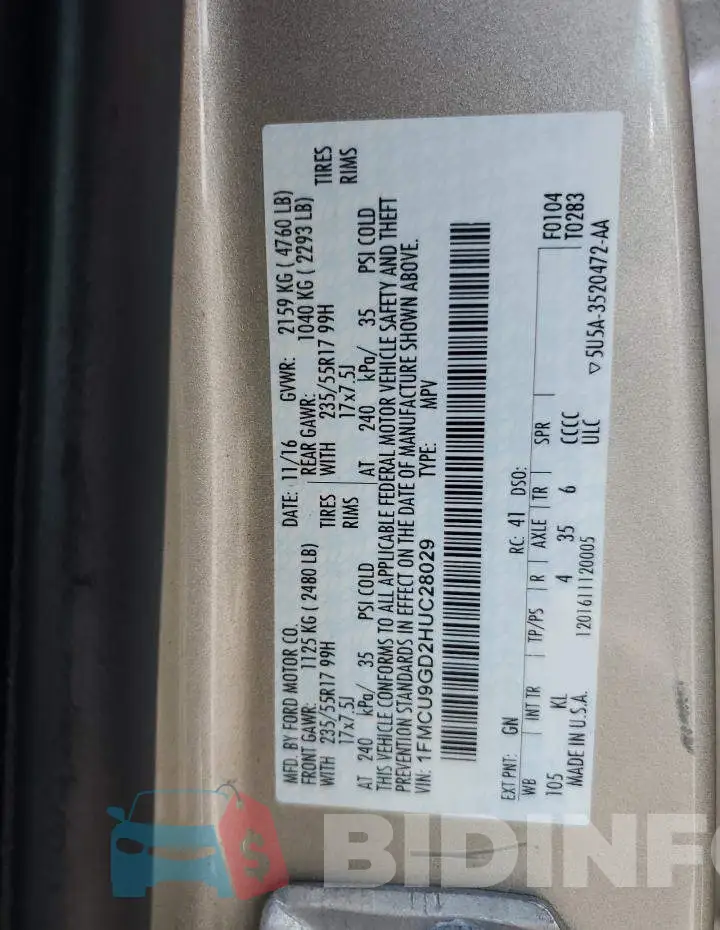 1FMCU9GD2HUC28029 Photo# 13