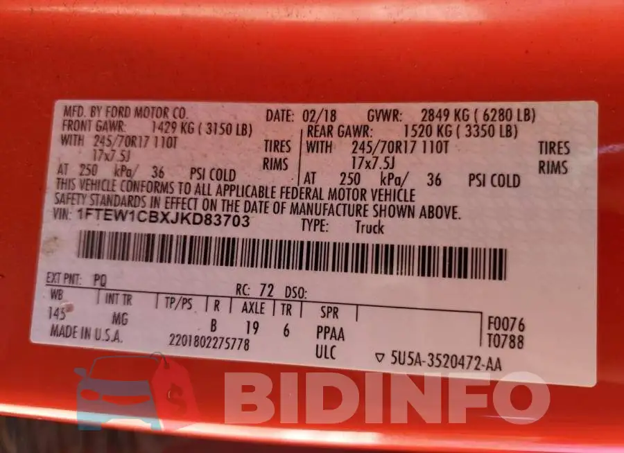 1FTEW1CBXJKD83703 Photo# 12