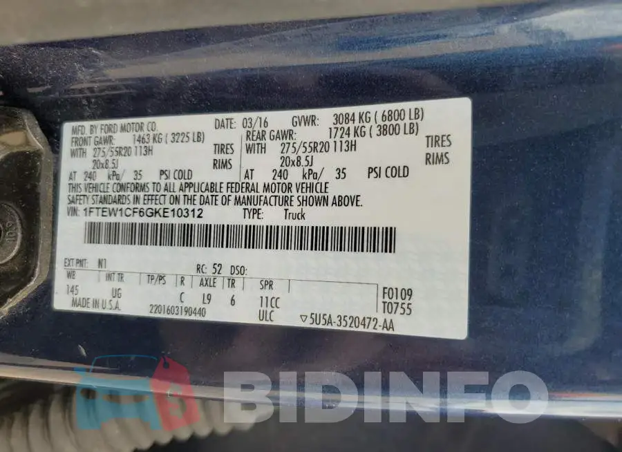 1FTEW1CF6GKE10312 Photo# 12