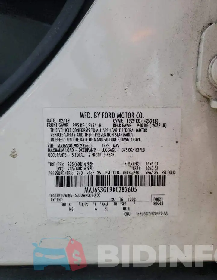 MAJ6S3GL9KC282605 Photo# 12