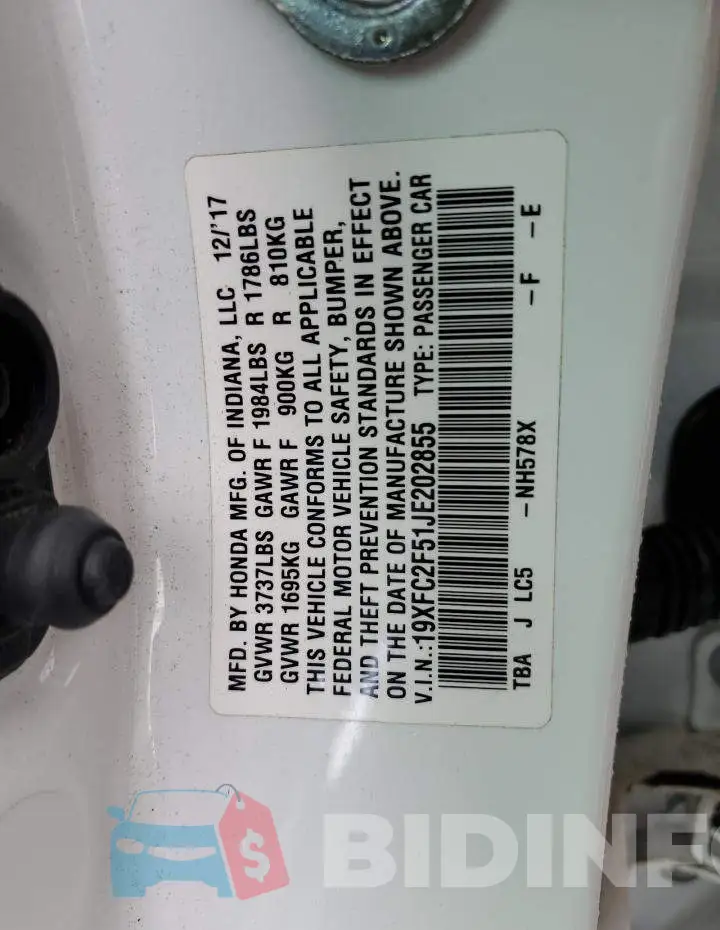 19XFC2F51JE202855 Photo# 13