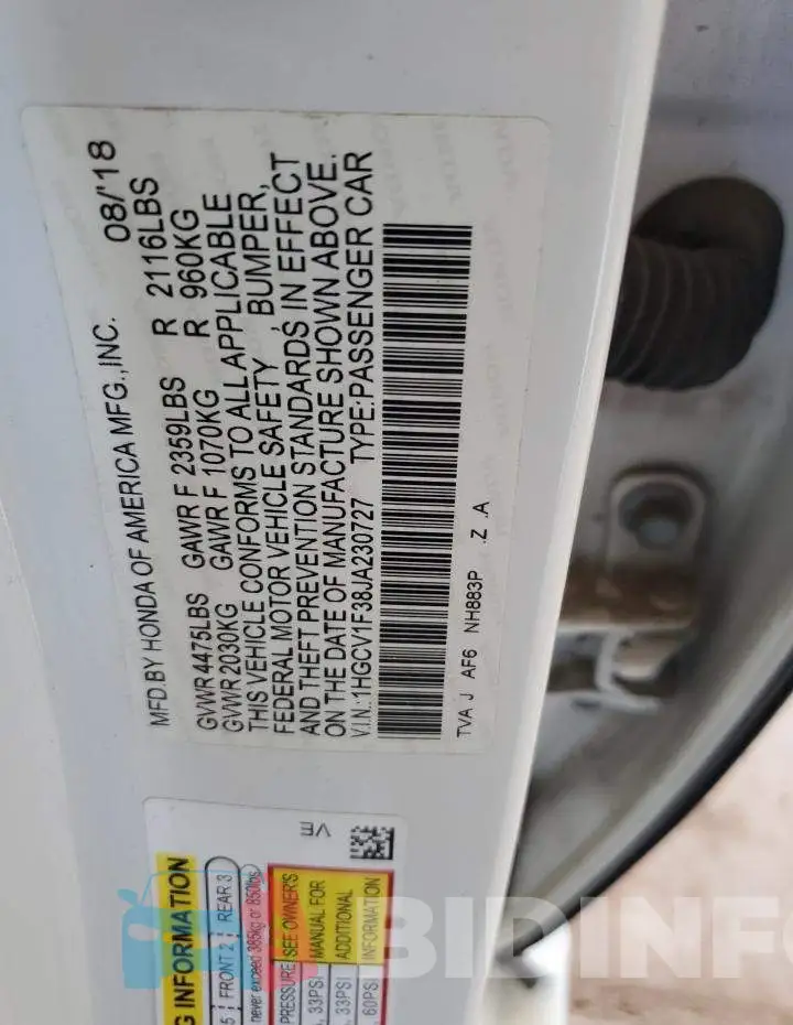 1HGCV1F38JA230727 Photo# 12