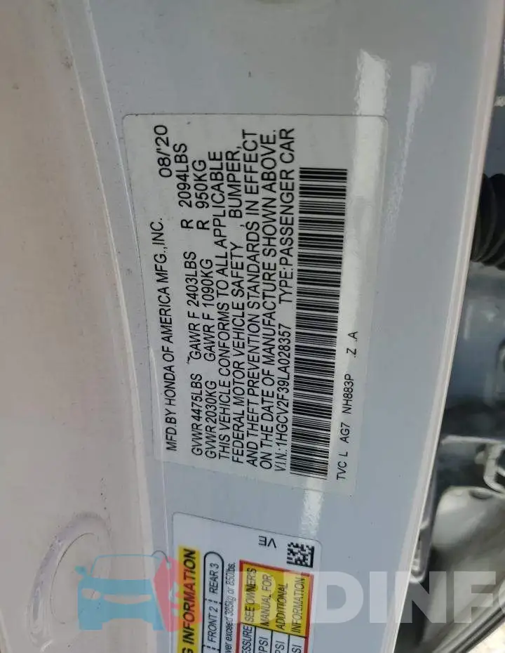 1HGCV2F39LA028357 Photo# 12