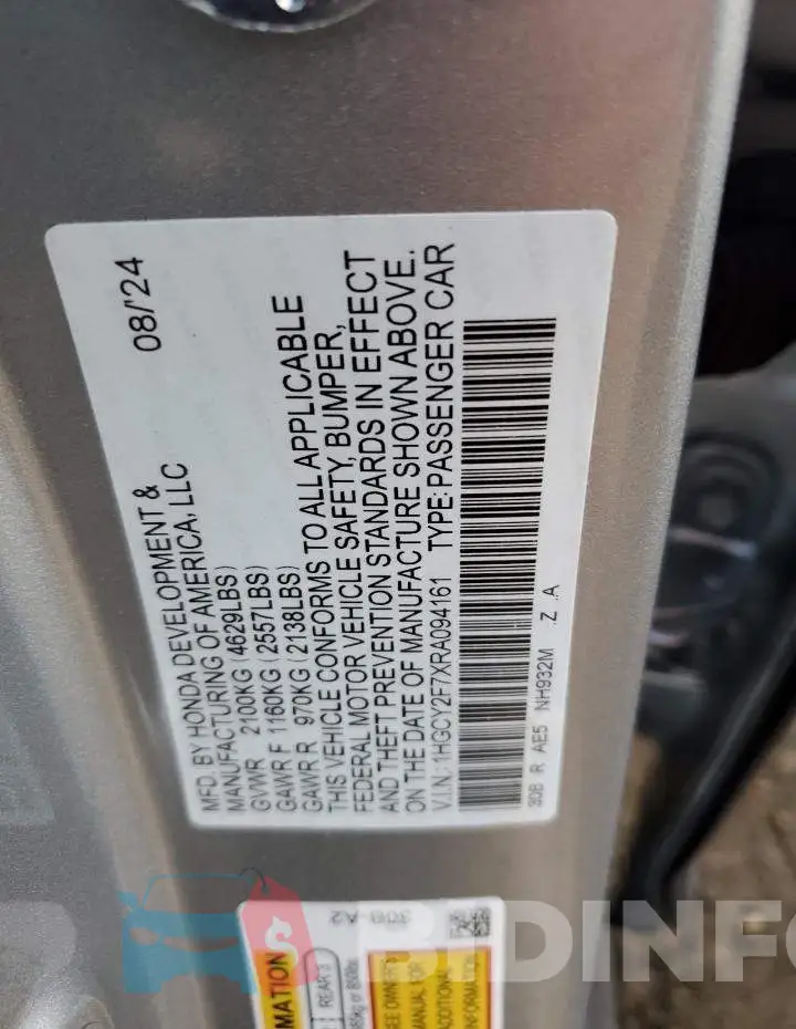 1HGCY2F7XRA094161 Photo# 13