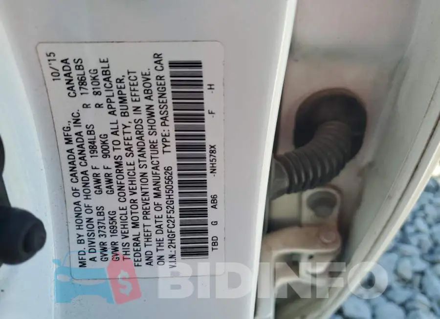 2HGFC2F52GH505626 Photo# 12