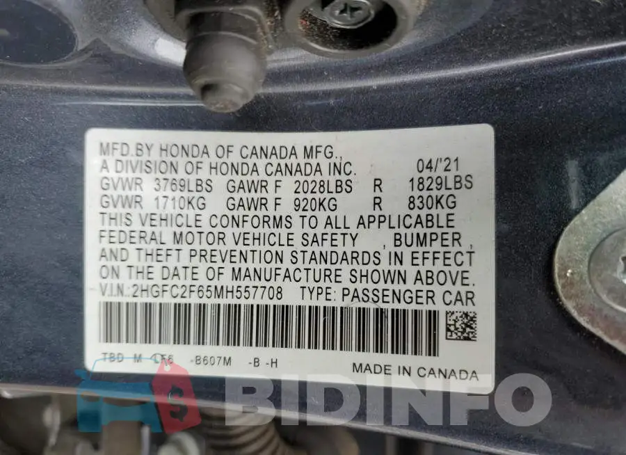 2HGFC2F65MH557708 Photo# 13