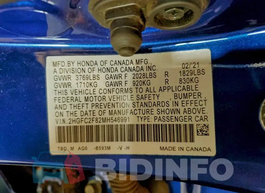 2HGFC2F82MH546991 Photo# 12