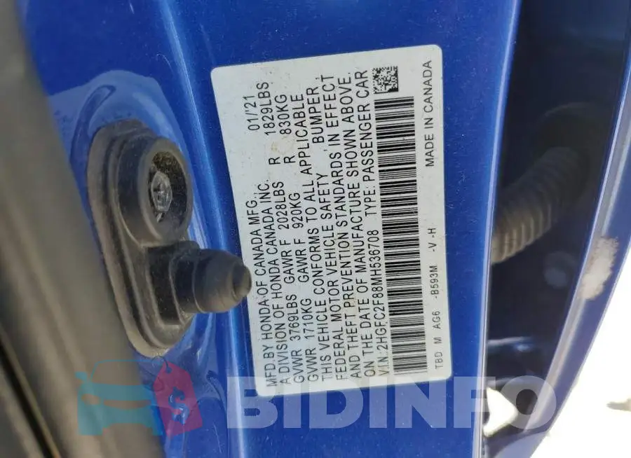 2HGFC2F88MH536708 Photo# 12