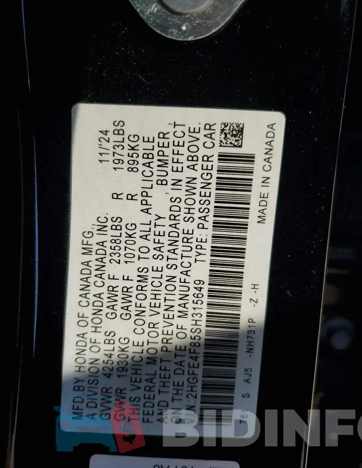 2HGFE4F85SH315649 Photo# 12