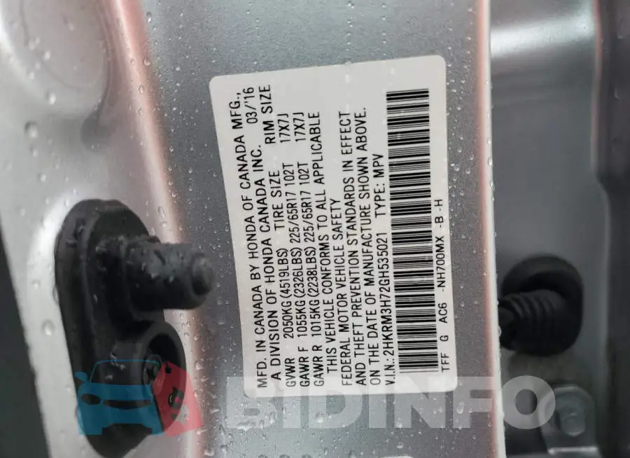 2HKRM3H72GH535021 Photo# 14