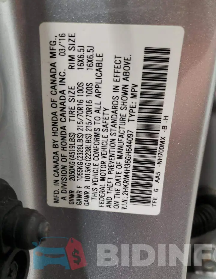 2HKRM4H36GH644097 Photo# 13