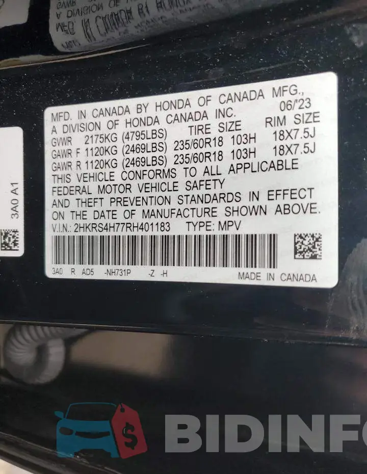 2HKRS4H77RH401183 Photo# 12
