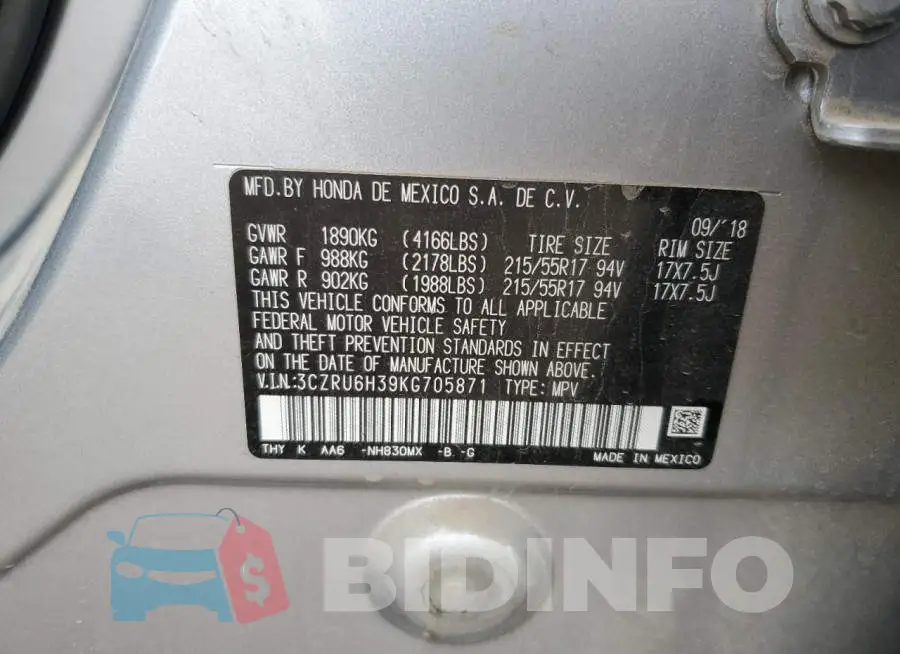 3CZRU6H39KG705871 Photo# 13