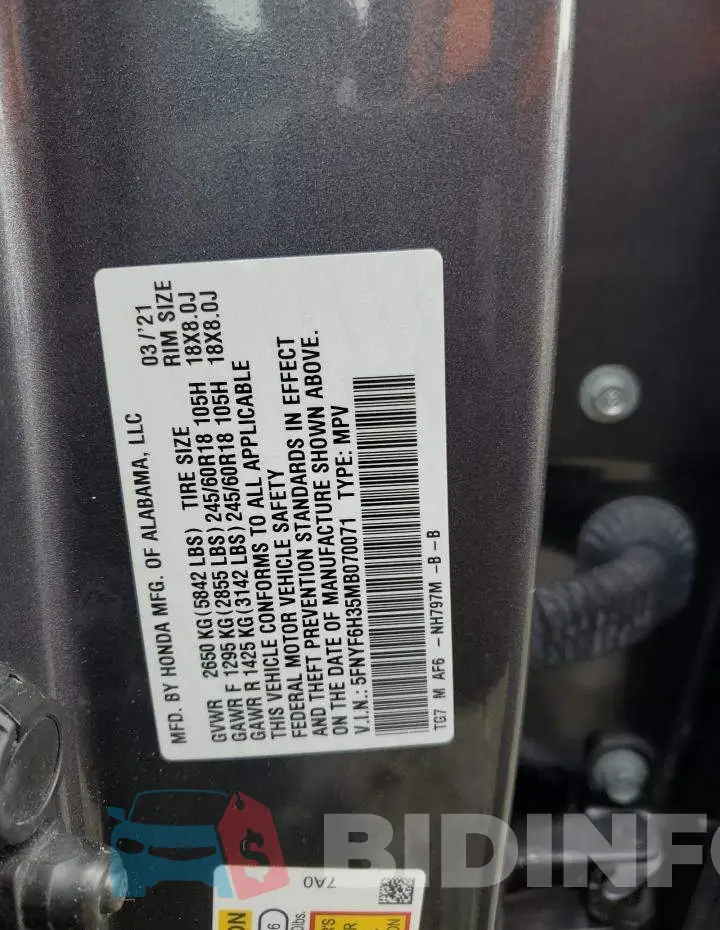 5FNYF6H35MB070071 Photo# 13