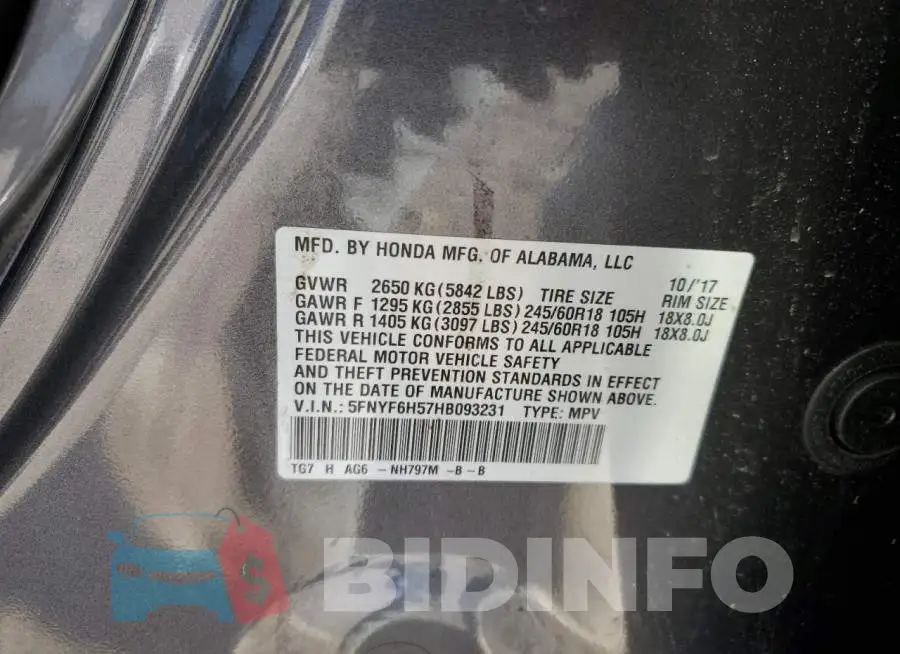 5FNYF6H57HB093231 Photo# 13