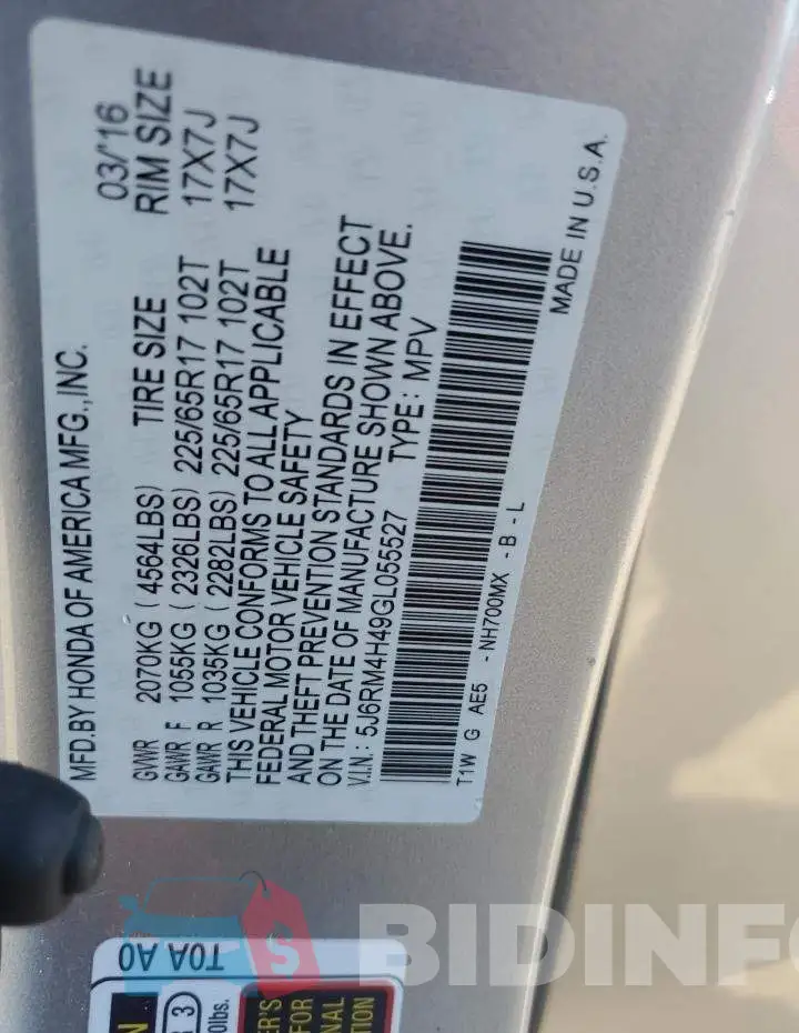 5J6RM4H49GL055527 Photo# 13