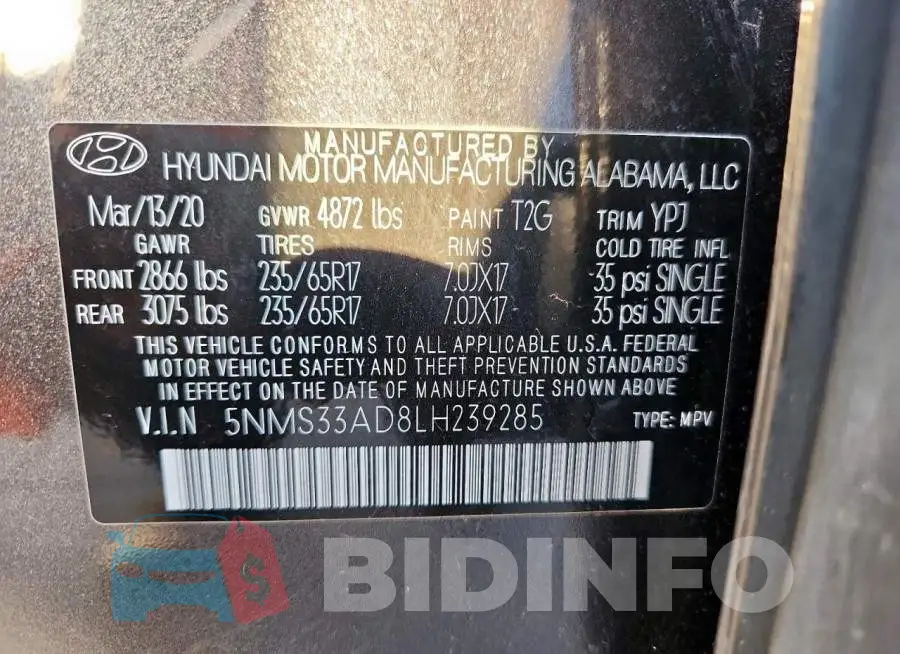 5NMS33AD8LH239285 Photo# 14