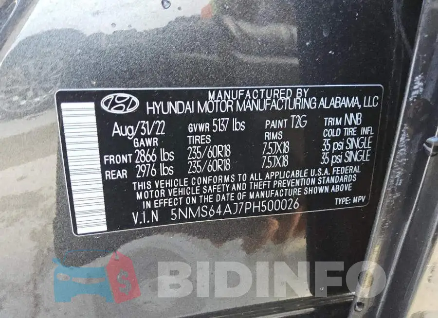 5NMS64AJ7PH500026 Photo# 14
