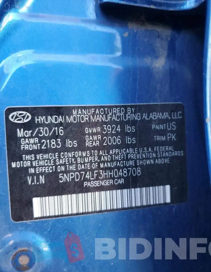 5NPD74LF3HH048708 Photo# 13