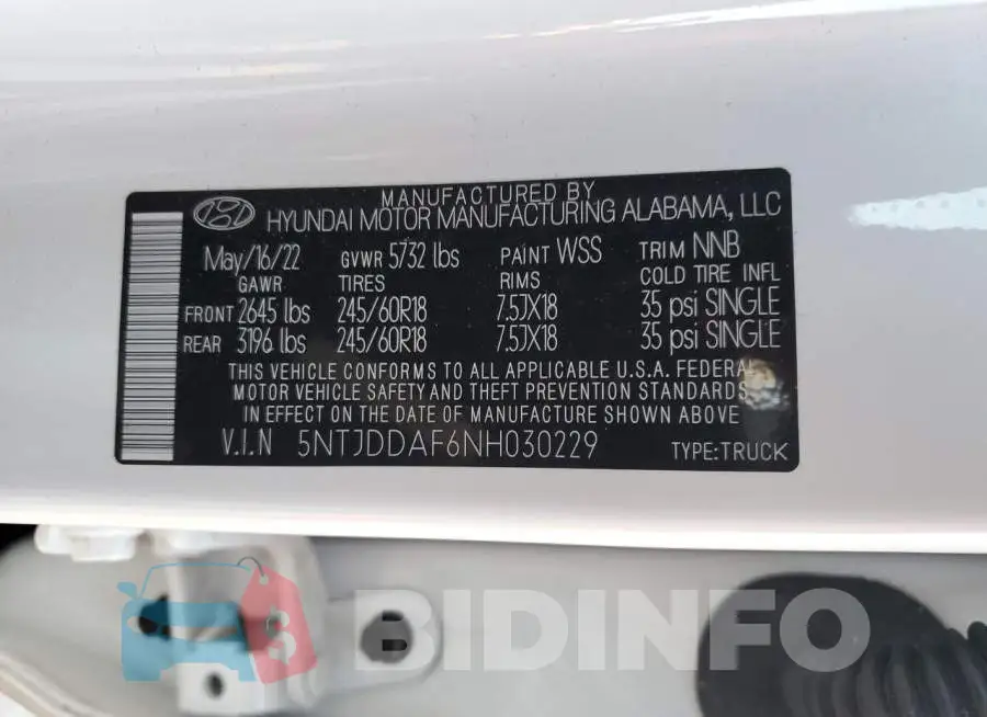 5NTJDDAF6NH030229 Photo# 13