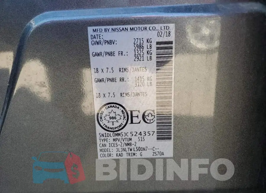 5N1DL0MM5JC524357 Photo# 13