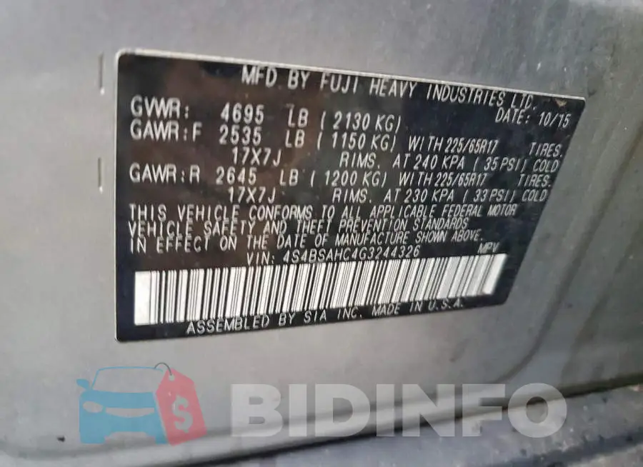 4S4BSAHC4G3244326 Photo# 12