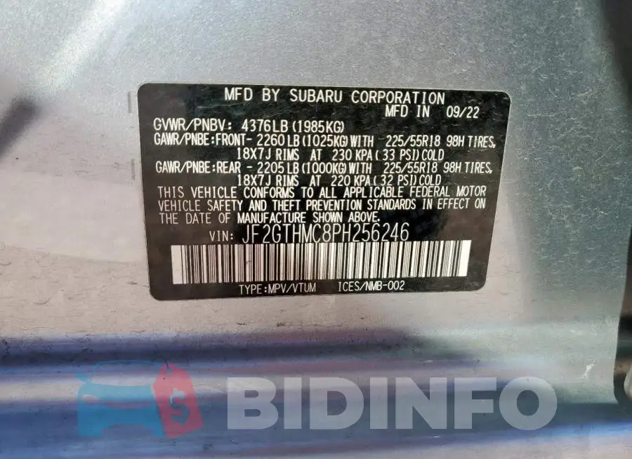 JF2GTHMC8PH256246 Photo# 13
