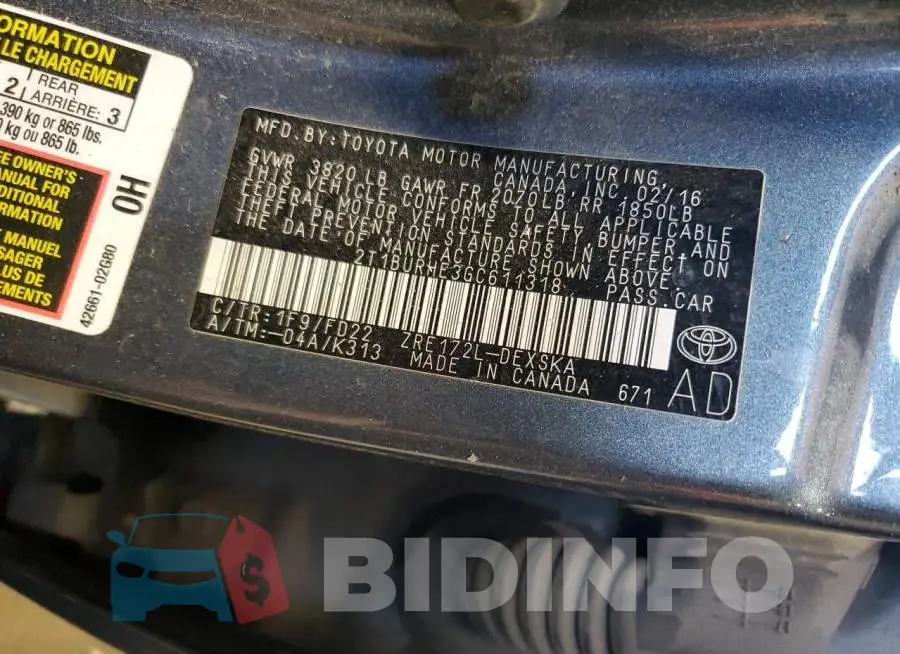 2T1BURHE3GC611318 Photo# 12