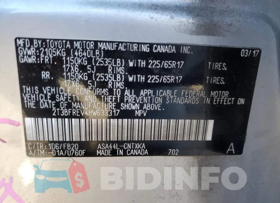 2T3BFREV4HW633317 Photo# 13