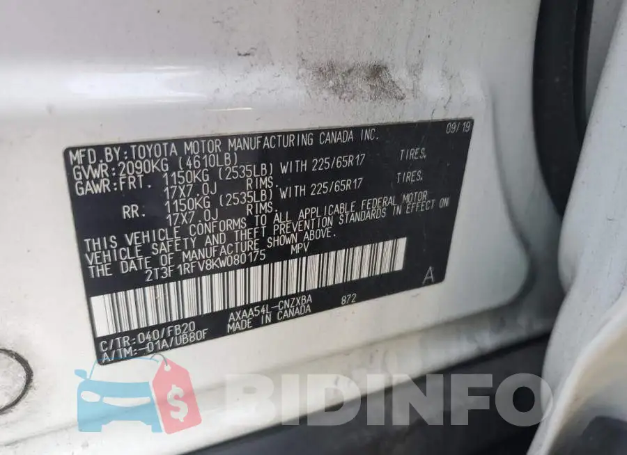 2T3F1RFV8KW080175 Photo# 13