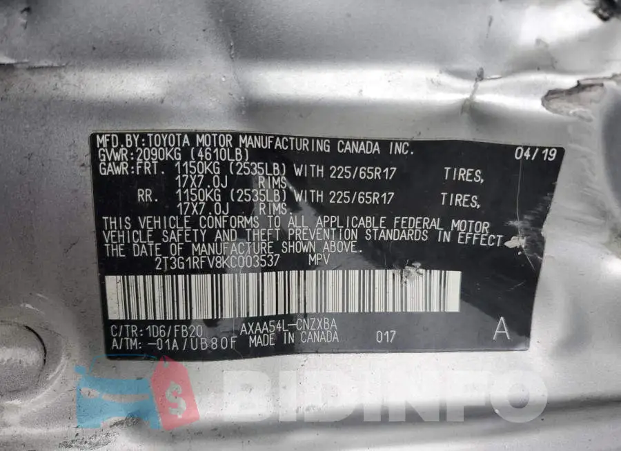 2T3G1RFV8KC003537 Photo# 13