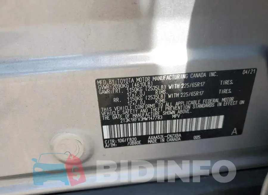 2T3K1RFV3MW147783 Photo# 13