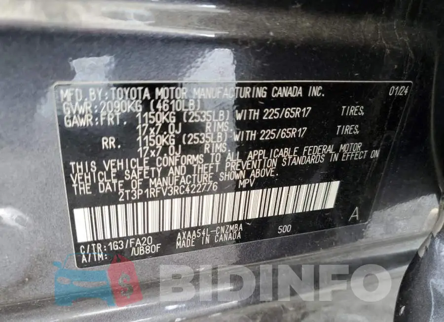 2T3P1RFV3RC422776 Photo# 13
