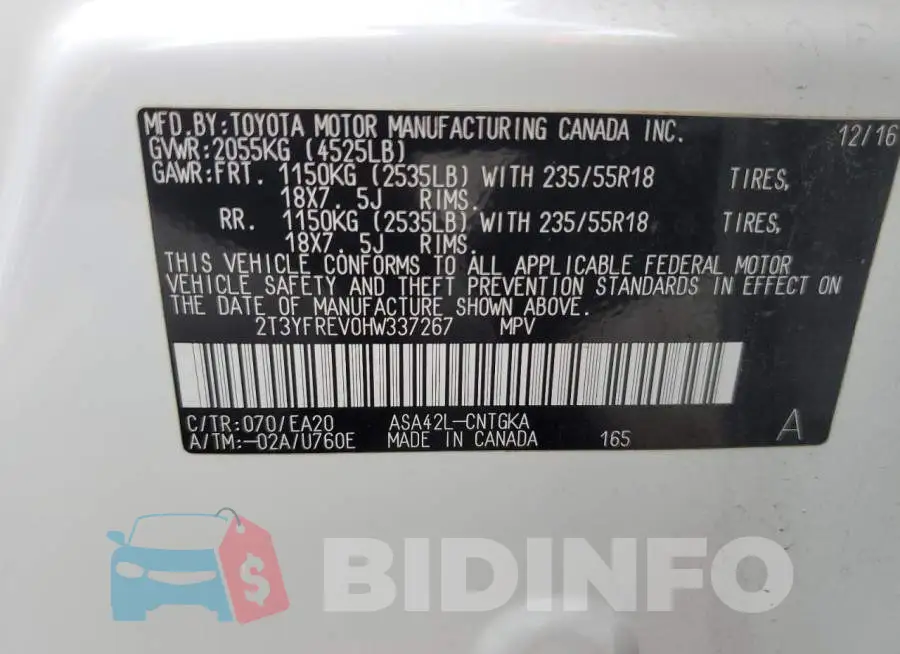 2T3YFREV0HW337267 Photo# 12