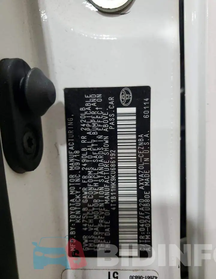 4T1B11HK9KU686192 Photo# 13