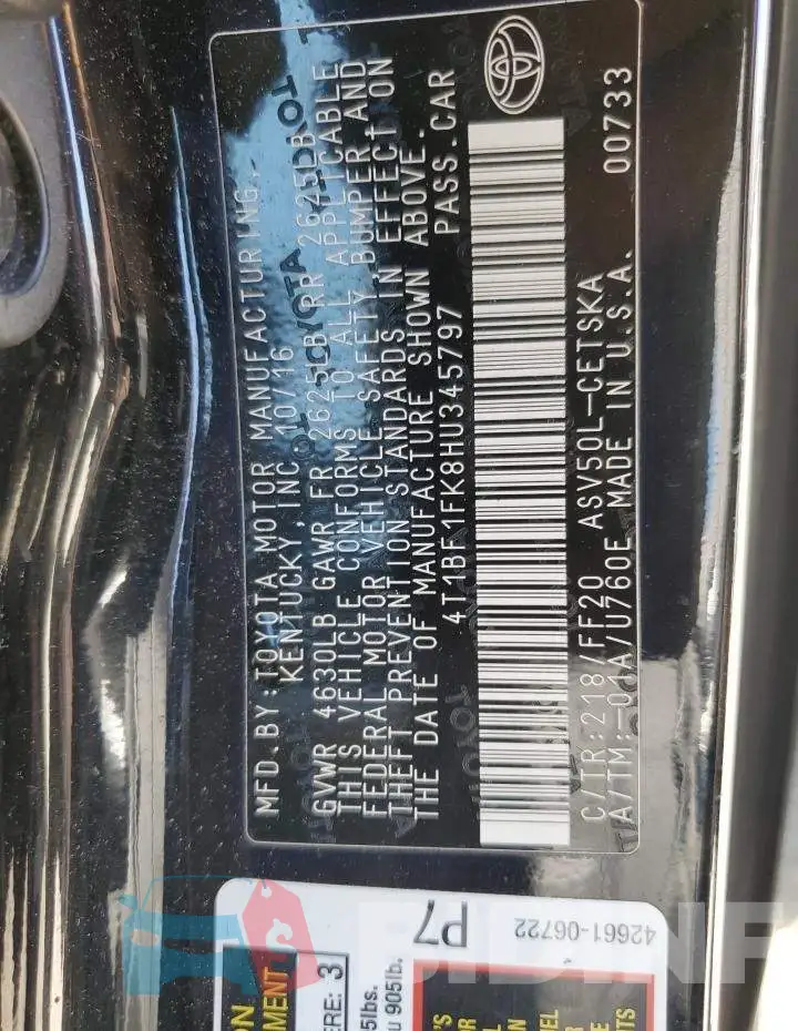 4T1BF1FK8HU345797 Photo# 12
