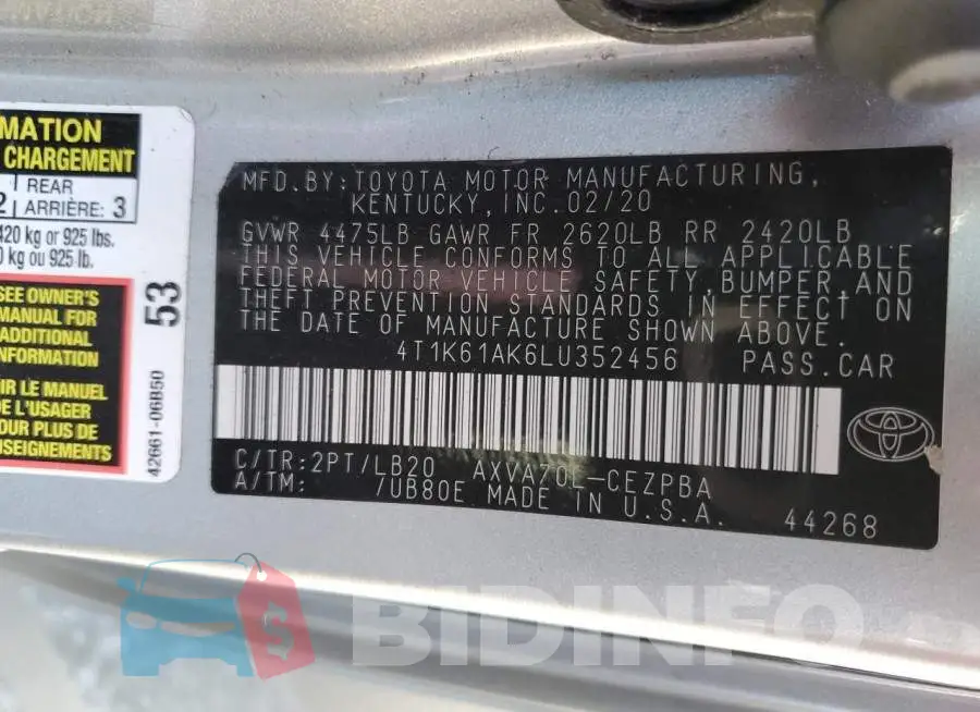 4T1K61AK6LU352456 Photo# 12